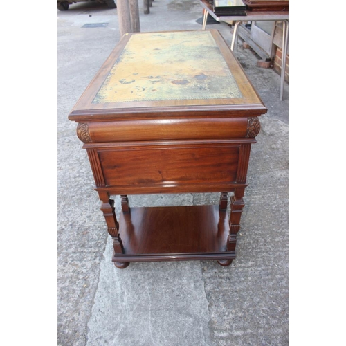 493 - A 19th century Renaissance Revival walnut desk with tooled lined top (for restoration) over five dra... 