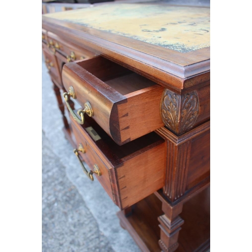 493 - A 19th century Renaissance Revival walnut desk with tooled lined top (for restoration) over five dra... 