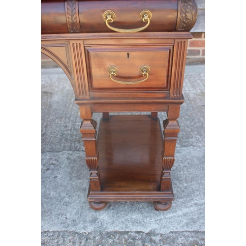 493 - A 19th century Renaissance Revival walnut desk with tooled lined top (for restoration) over five dra... 