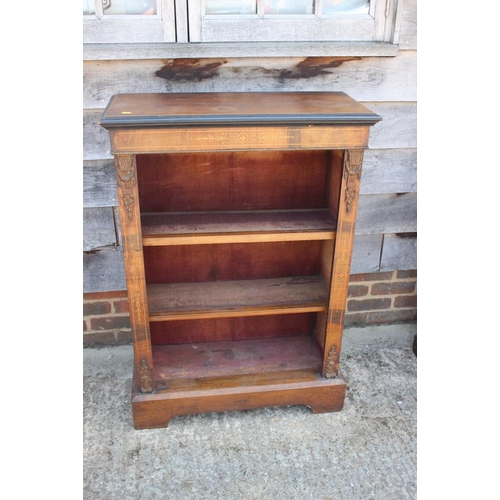 545 - A 19th century walnut line inlaid and gilt brass mounted open bookcase, on bracket feet, 30