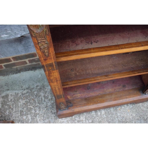 545 - A 19th century walnut line inlaid and gilt brass mounted open bookcase, on bracket feet, 30