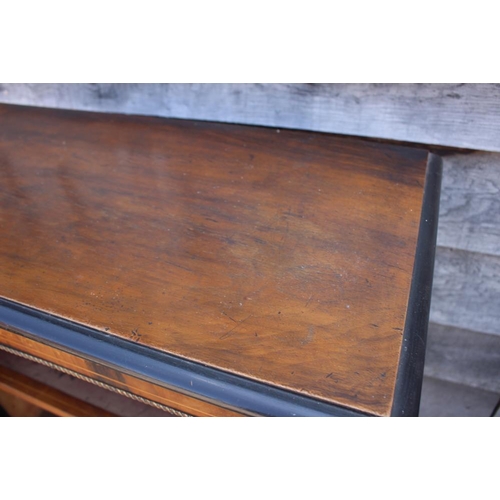 545 - A 19th century walnut line inlaid and gilt brass mounted open bookcase, on bracket feet, 30