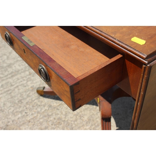 547 - A 19th century mahogany sofa table, fitted two drawers with Prince of Wales feathers ring handles, o... 