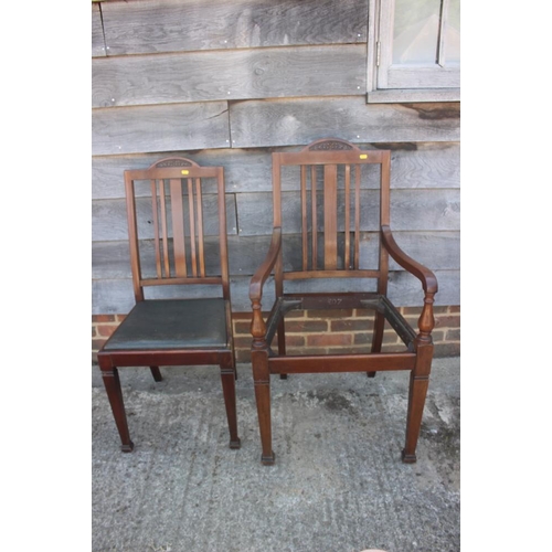 622 - A set of six early 20th century walnut lath back dining chairs with drop-in seats, on turned support... 