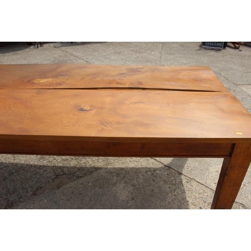 642 - An elm plank top kitchen table, fitted one drawer, on pine underframe, 72