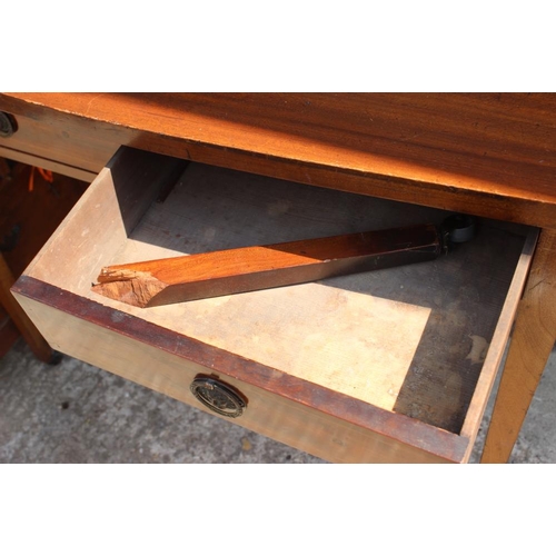 656 - A mahogany bowfront side table, fitted two drawers, on square taper supports, 38