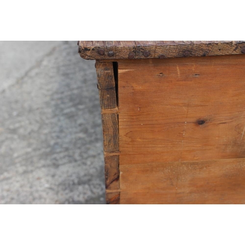 690 - A pine blanket box with japanned handles, 57