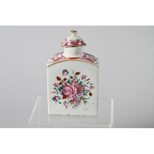 97 - Two English porcelain double inkwells with floral decoration and an English porcelain tea caddy with... 