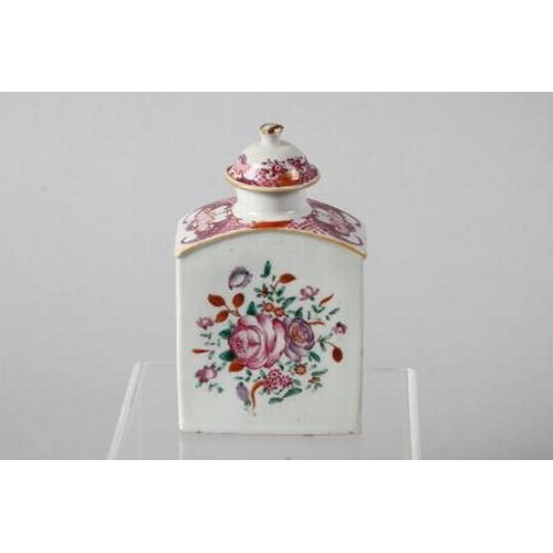 97 - Two English porcelain double inkwells with floral decoration and an English porcelain tea caddy with... 