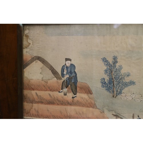 422 - A 19th century Chinese watercolour scenes of village life, 24 1/2