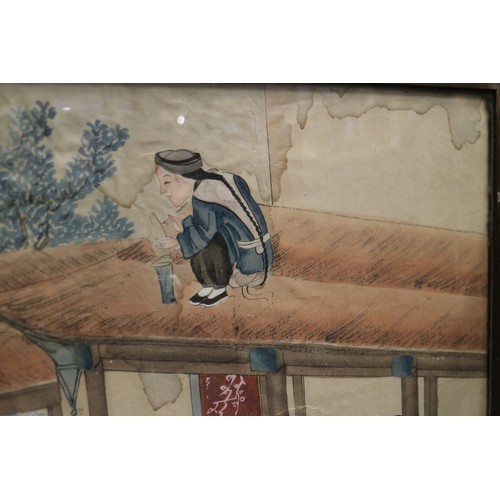 422 - A 19th century Chinese watercolour scenes of village life, 24 1/2