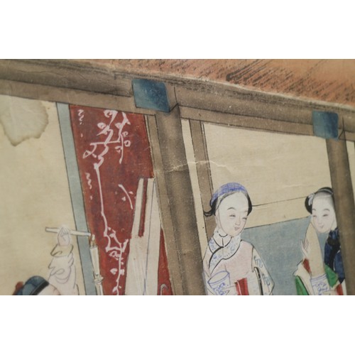 422 - A 19th century Chinese watercolour scenes of village life, 24 1/2