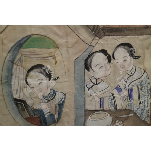 422 - A 19th century Chinese watercolour scenes of village life, 24 1/2