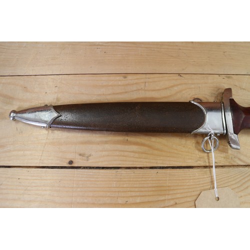 177 - An S A Dagger, in wooden and metal scabbard, maker W Kober & Co (Ex Rohm ground off), 14 3/4