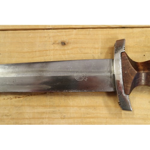 178 - An S A dagger, in wooden and metal scabbard, maker RZM, 15