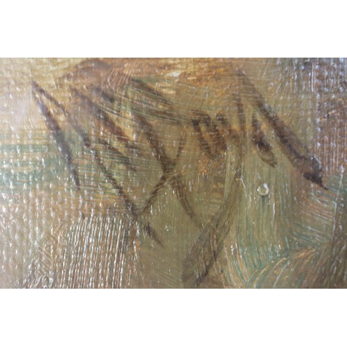 488 - A Boyd?: oil on board, woman playing the piano, 11 1/2