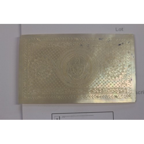 211 - A Chinese mother-of-pearl rectangular plaque, engraved with a coat of arms, and a number of Chinese ... 