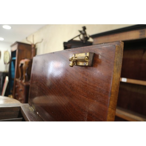 502 - A Victorian mahogany and inlaid flap top work table, on lyre end supports, 27 1/2