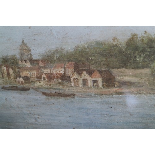 476 - A mid 18th century oil on canvas, view of Lambeth Palace across the Thames, 20