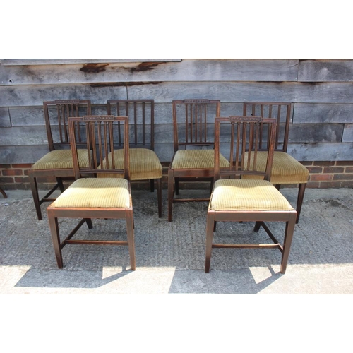 574 - A Harlequin set of six Georgian mahogany standard dining chairs with vertical rail backs, upholstere... 