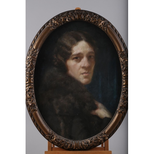 524 - Luigi Amato: a pastel portrait of an unknown woman with a fur collar, 22