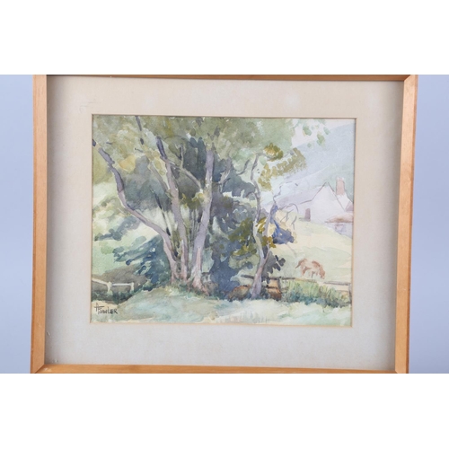 526 - A Fowler: eight watercolour landscapes and four still life studies, framed and glazed