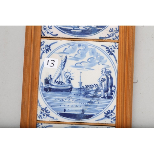 57 - A set of three 18th century Dutch delft tiles, scenes from the life of Christ, in common frame (tile... 