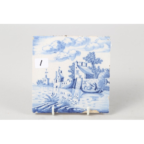 60 - Three 18th century tiles with ships and harbours, 5 1/4