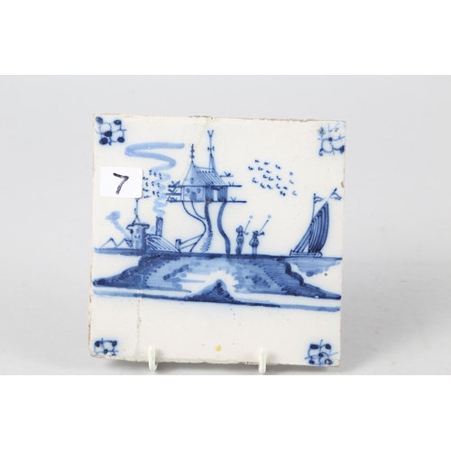 60 - Three 18th century tiles with ships and harbours, 5 1/4