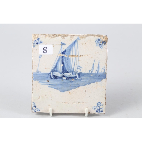 60 - Three 18th century tiles with ships and harbours, 5 1/4