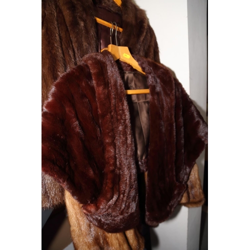 202 - A Bradley's mink jacket, a dyed ermine stole, a full length musquash coat, a dyed black ermine jacke... 