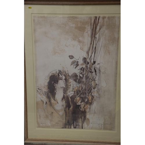 409 - Jurgen Gorg: a limited edition print, figure with leaves, 125/225, in wooden strip frame