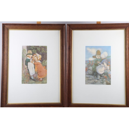 411 - After Susan Beatrice Pearse: four colour nursery prints, in oak strip frames