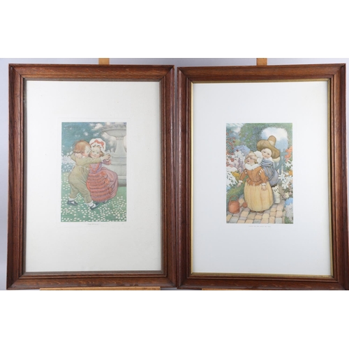 411 - After Susan Beatrice Pearse: four colour nursery prints, in oak strip frames