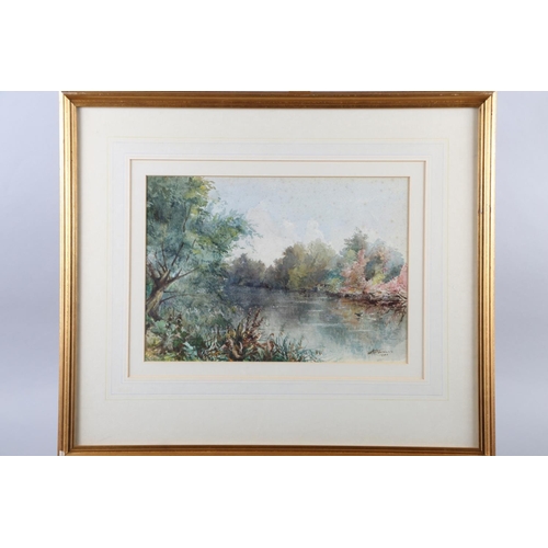 490 - English School: watercolours, river scene, indistinctly signed, 9 1/2