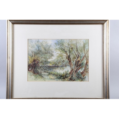 490 - English School: watercolours, river scene, indistinctly signed, 9 1/2