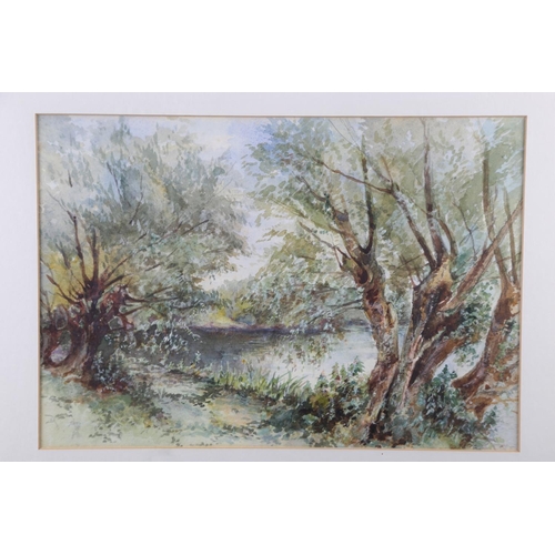 490 - English School: watercolours, river scene, indistinctly signed, 9 1/2