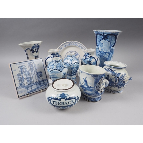 28 - Eight Delft blue and white vases, various, a 