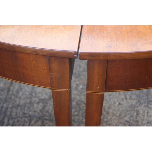 524 - A pair of 19th century mahogany 'D' end tables, on square taper supports, 50