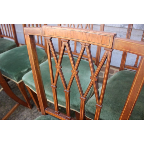 530 - A set of eight Georgian mahogany and satinwood inlaid, box and ebony strung dining chairs of Hepplew... 