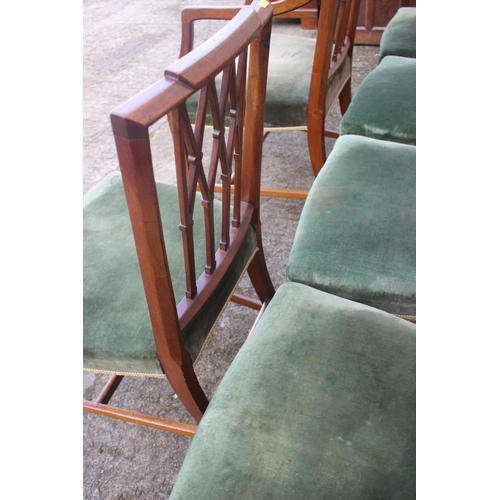 530 - A set of eight Georgian mahogany and satinwood inlaid, box and ebony strung dining chairs of Hepplew... 