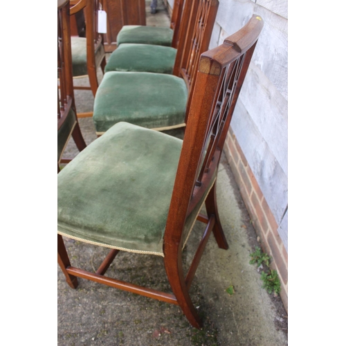 530 - A set of eight Georgian mahogany and satinwood inlaid, box and ebony strung dining chairs of Hepplew... 