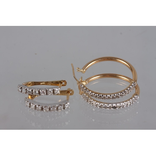 330 - A pair of gold and diamond earrings and a similar pair of hoops