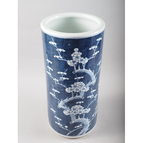 103 - A Chinese blue and white stick stand, decorated cherry blossom, 18