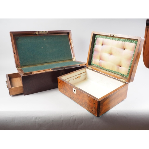 169 - A burr walnut and Tunbridge banded jewellery box, 11 1/2