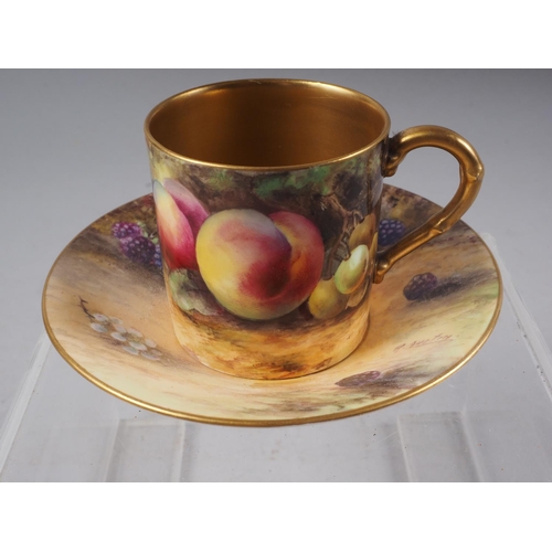 19 - A Royal Worcester cabinet cup and saucer, decorated peaches, apples, grapes and blackberries, by R A... 