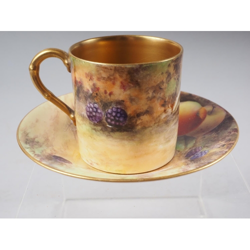 19 - A Royal Worcester cabinet cup and saucer, decorated peaches, apples, grapes and blackberries, by R A... 