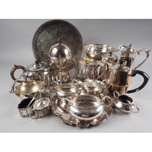 266 - A quantity of silver plate, including an egg coddler, a sauce boat, a matching mustard pot and salt,... 