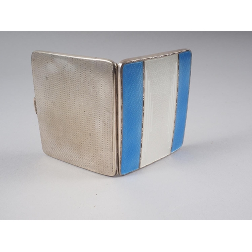 284 - A white and gilt metal engine turned and enamel cigarette box, 3.2oz troy approx