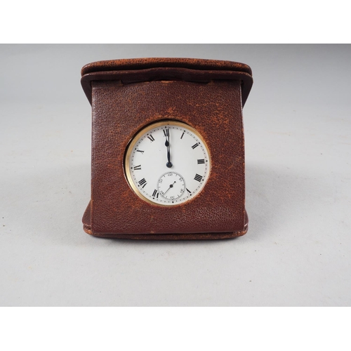 307 - A rolled gold cased pocket watch, in leather easel travelling case